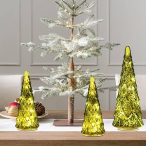 Christmas Decorations Indoor, YEAHOME Set of 3 Pre-lit Green Glass Christmas Tree for Home Decor, Christmas Table Decorations Lighted Xmas Tree with Timer for Living Room Mantel Tabletop Party