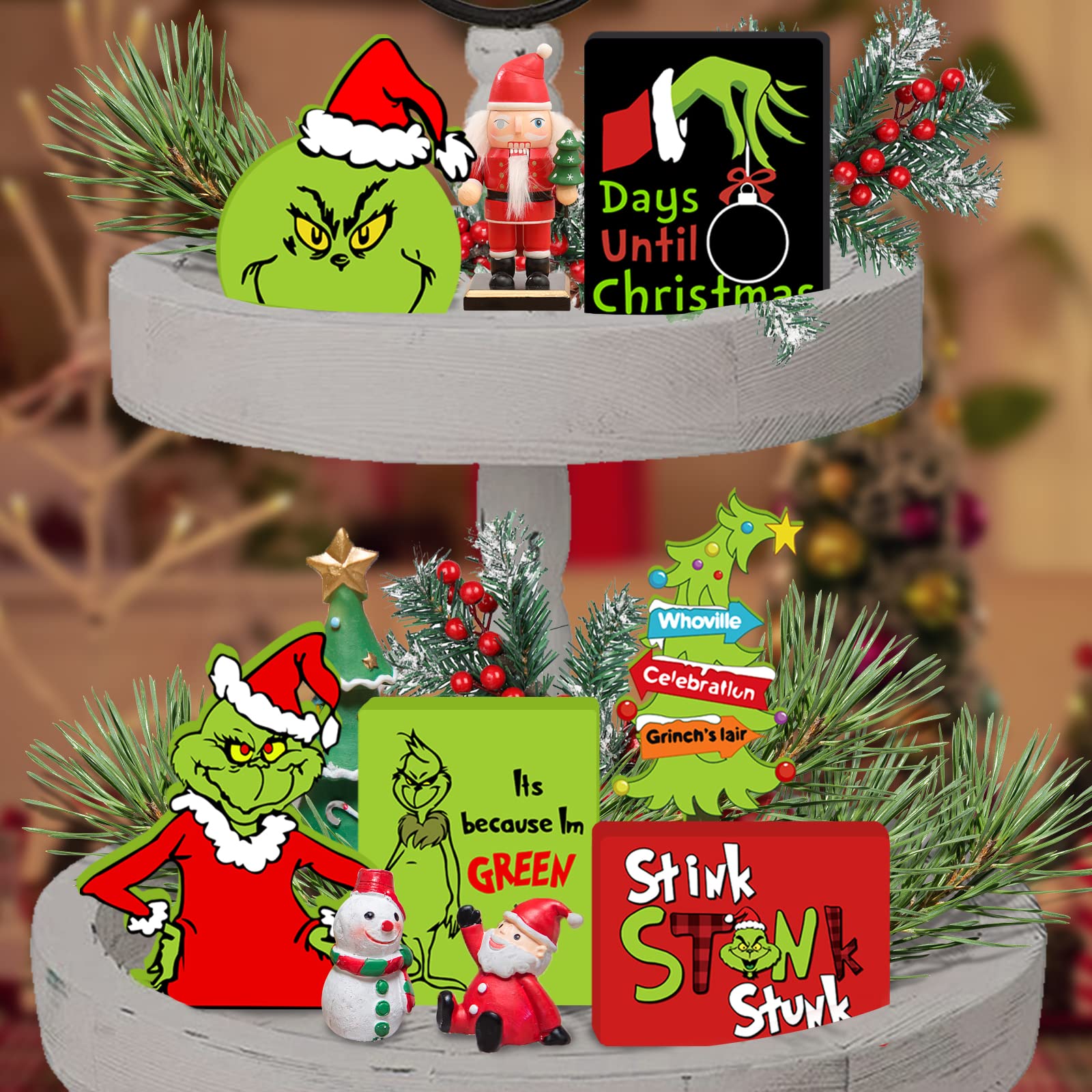 Christmas Tiered Tray Decorations - 6pcs Wooden Signs Table Centerpieces for Holiday Indoor Home Table Top Decorations