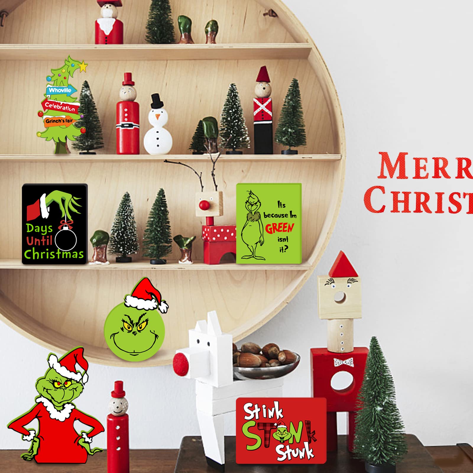 Christmas Tiered Tray Decorations - 6pcs Wooden Signs Table Centerpieces for Holiday Indoor Home Table Top Decorations