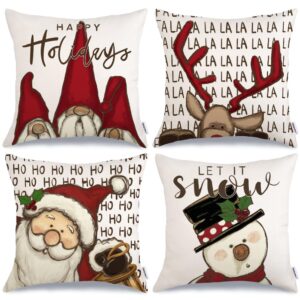 geeory christmas decorative pillow covers 18x18 inch set of 4, gnomes santa claus deer snowman winter holiday farmhouse cushion cases xmas decoration for home ga313-18