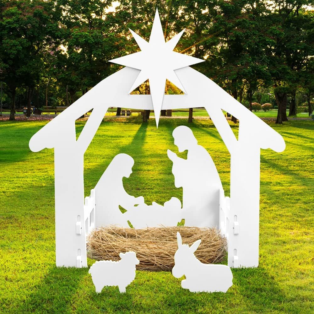 JAZIPO Large Nativity Scene Outdoor, Weather-Resistant Nativity Set Christmas Holy Family Christmas Decorations Outdoor for Front Yard, Lawn and Church