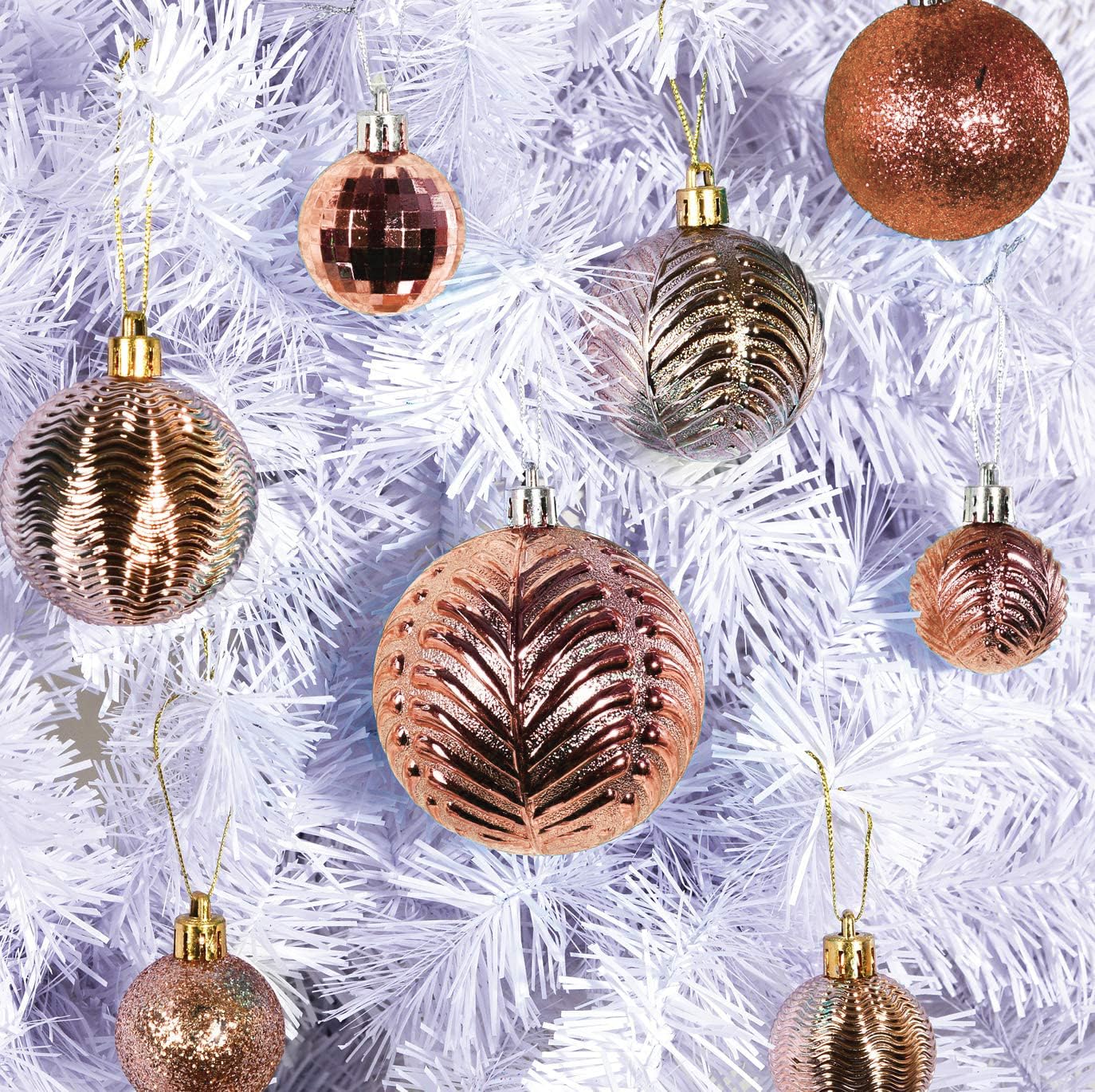 PREXTEX Champagne Christmas Ball Ornaments (36 pcs) - Shatterproof Xmas Tree Decorations with Hanging Loop in 6 Styles and 3 Sizes