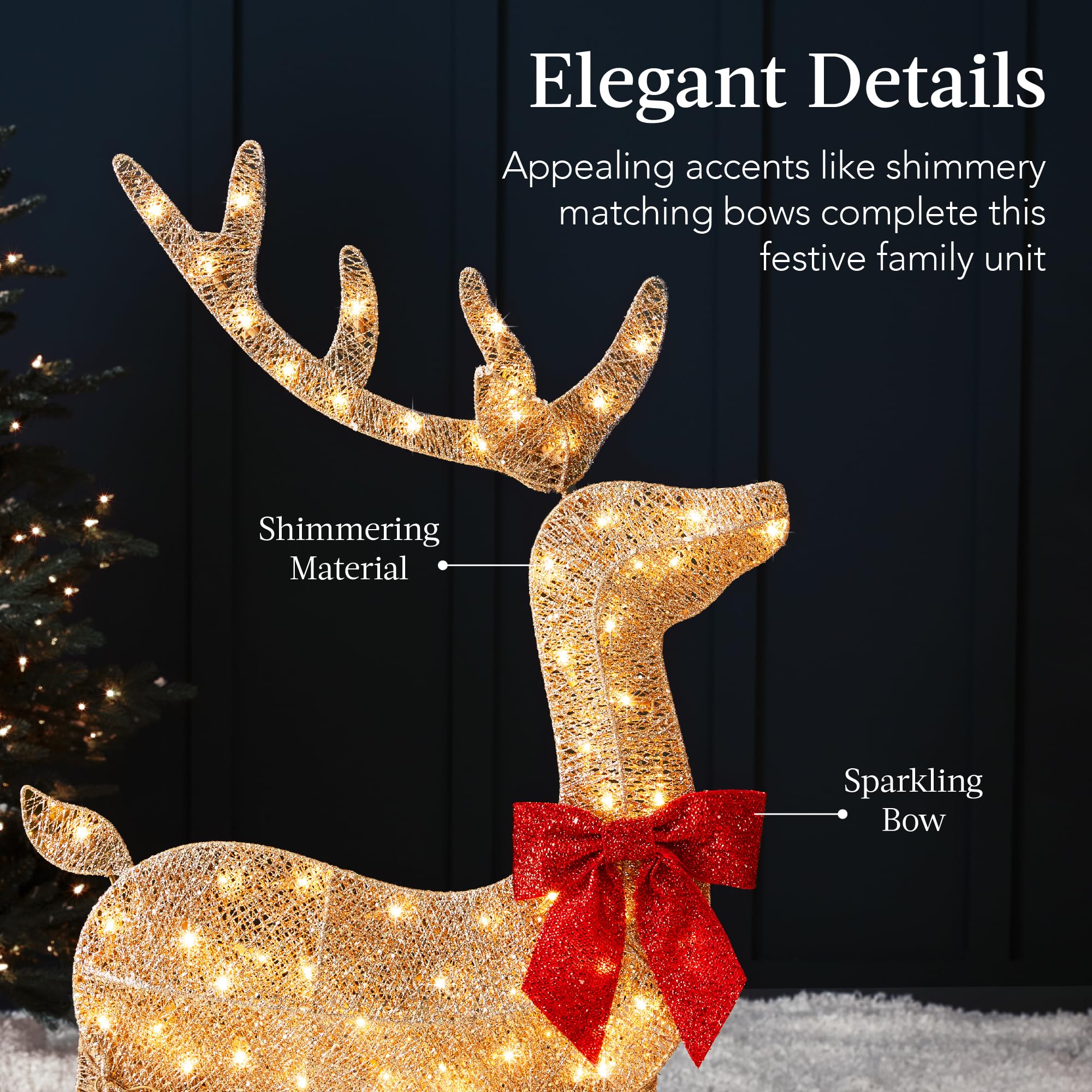 Best Choice Products 4ft 3-Piece 2D Lighted Christmas Deer Family Set, Large Outdoor Yard Reindeer Holiday Decoration with 175 LED Lights, Stakes, Zip Ties - Gold