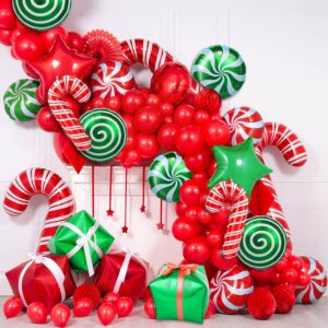 YUJUN 30Pcs Christmas Balloons Decoration Set, Candy Cane Gift Box Mylar Foil Balloons for Christmas New Year Candies Xmas Theme Party Decorations