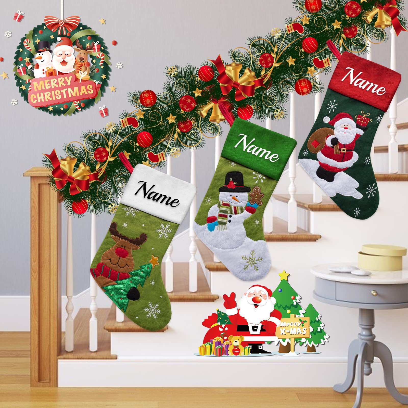 VPkiirai Personalized Christmas Stockings Set of 1 Custom Christmas Stockings with Name Family Ornament for Xmas Holiday Decoration