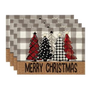 artoid mode buffalo plaid xmas trees merry christmas placemats set of 4, 12x18 inch seasonal winter table mats for party kitchen dining decoration