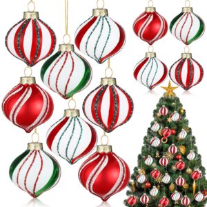 12 pcs peppermint candy ornament set christmas candy cane balls ornaments christmas candy cane decorations christmas balls mini glass ornaments for indoor outdoor tree decor (retro style)