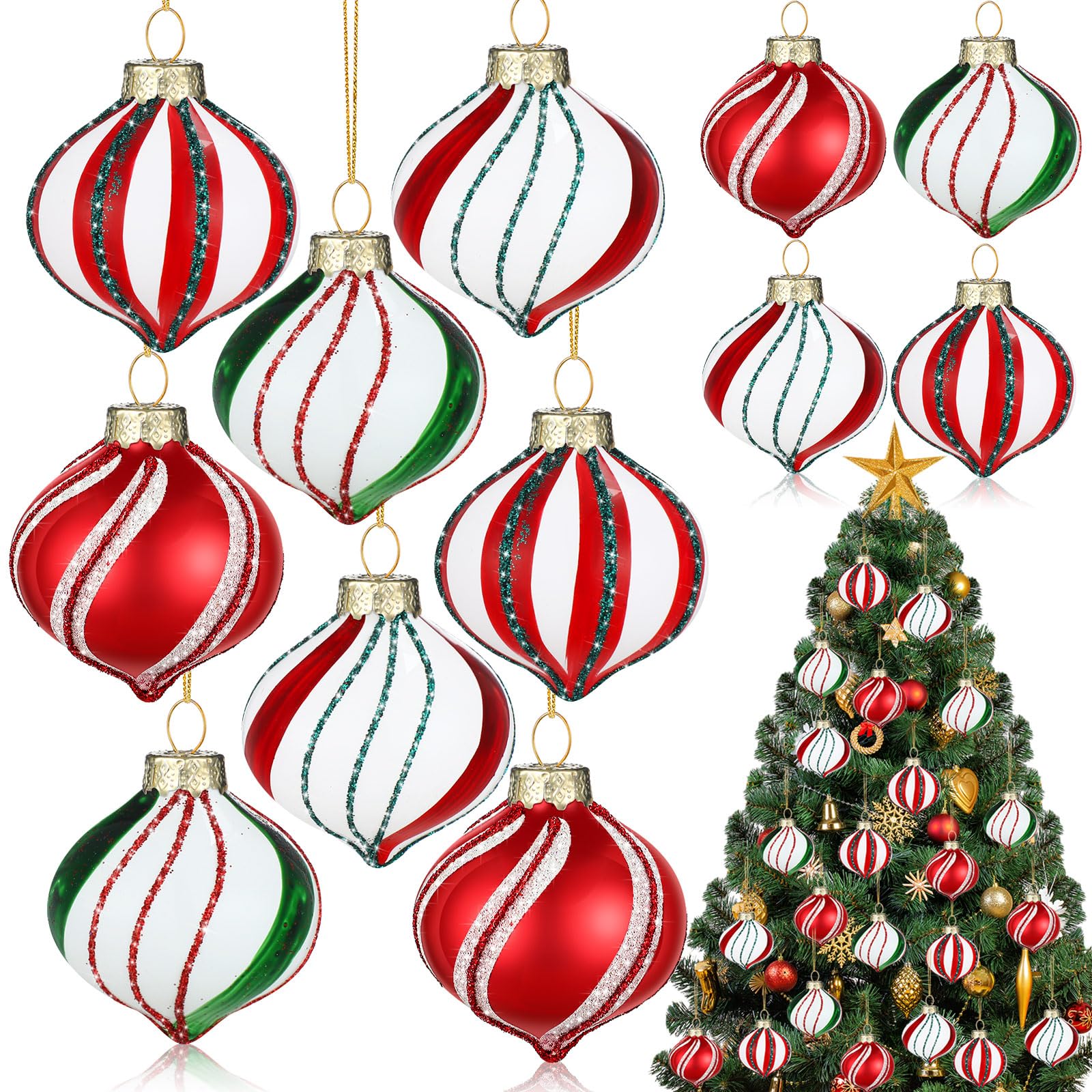 12 Pcs Peppermint Candy Ornament Set Christmas Candy Cane Balls Ornaments Christmas Candy Cane Decorations Christmas Balls Mini Glass Ornaments for Indoor Outdoor Tree Decor (Retro Style)