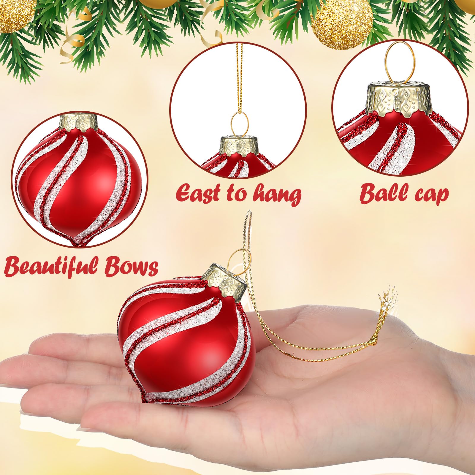 12 Pcs Peppermint Candy Ornament Set Christmas Candy Cane Balls Ornaments Christmas Candy Cane Decorations Christmas Balls Mini Glass Ornaments for Indoor Outdoor Tree Decor (Retro Style)