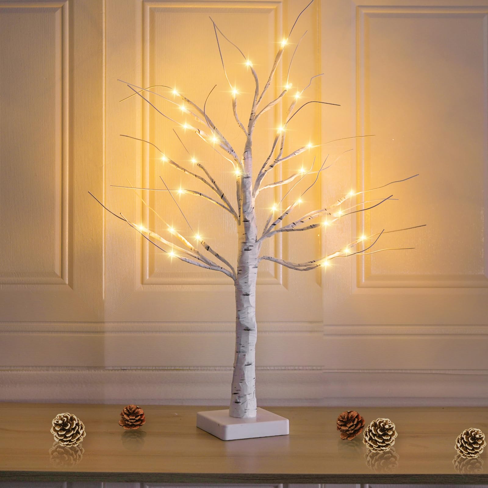 Albelt 2FT Lighted Birch Tree for Tabletop, Beautiful Christmas Tree with Lights, 24 LEDs Warm White Birch Tree Light for Christmas Decorations Indoor Bedroom Home Wedding Holiday Thanksgiving Gifts…