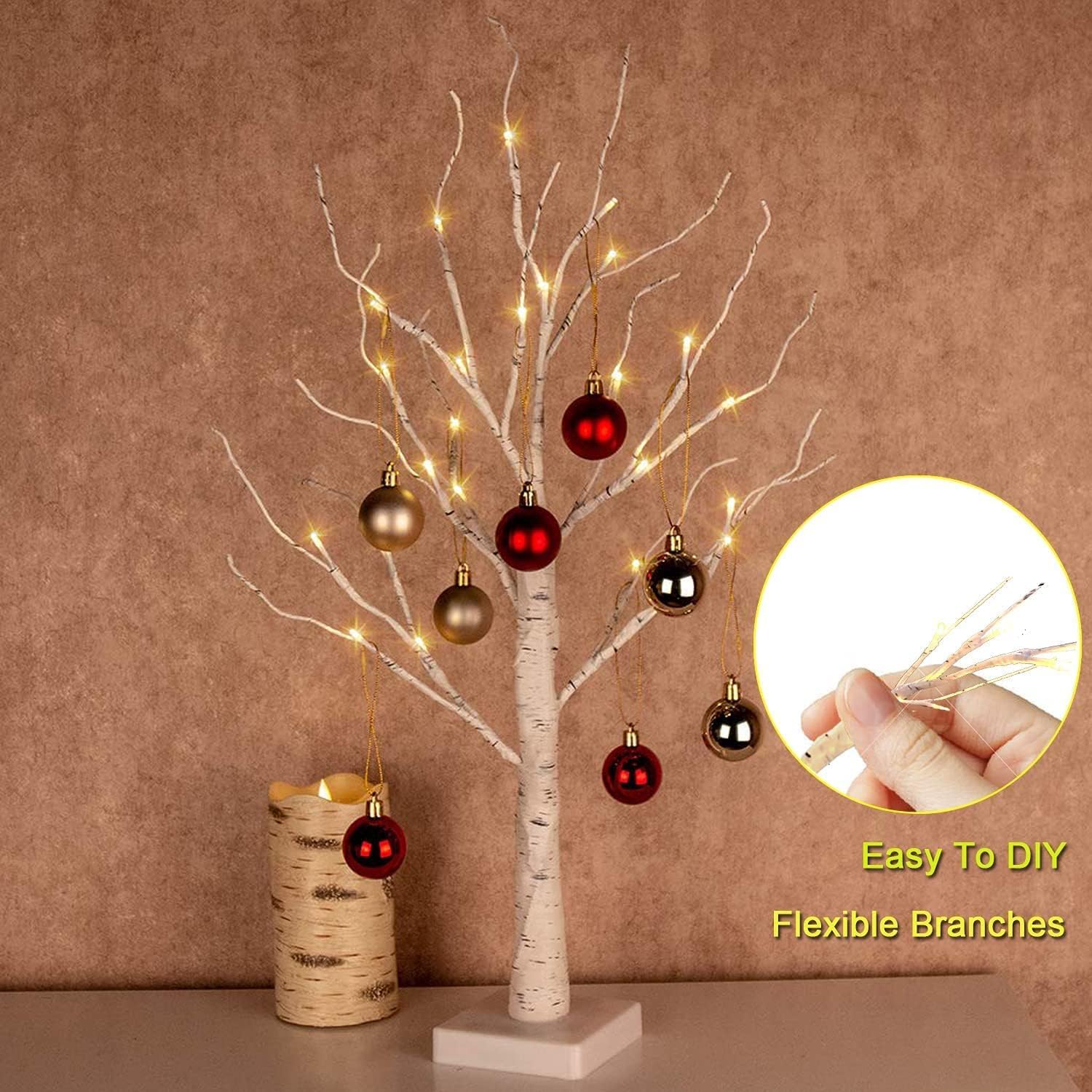 Albelt 2FT Lighted Birch Tree for Tabletop, Beautiful Christmas Tree with Lights, 24 LEDs Warm White Birch Tree Light for Christmas Decorations Indoor Bedroom Home Wedding Holiday Thanksgiving Gifts…