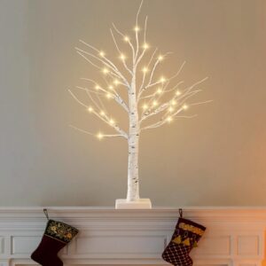 Albelt 2FT Lighted Birch Tree for Tabletop, Beautiful Christmas Tree with Lights, 24 LEDs Warm White Birch Tree Light for Christmas Decorations Indoor Bedroom Home Wedding Holiday Thanksgiving Gifts…