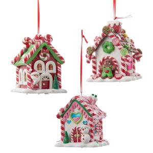 kurt adler claydough led gingerbread houses - 3 assorted (3.5 inches)