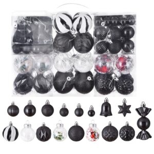 111-Pack Christmas Balls Ornaments,Assorted Shatterproof Christmas Ornaments Set, Xmas Seasonal Luxurious Hanging Pendants Gift Package for Christmas Tree Party Holiday Indoor Decor(Black)