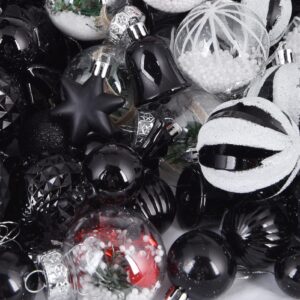 111-Pack Christmas Balls Ornaments,Assorted Shatterproof Christmas Ornaments Set, Xmas Seasonal Luxurious Hanging Pendants Gift Package for Christmas Tree Party Holiday Indoor Decor(Black)