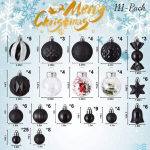 111-Pack Christmas Balls Ornaments,Assorted Shatterproof Christmas Ornaments Set, Xmas Seasonal Luxurious Hanging Pendants Gift Package for Christmas Tree Party Holiday Indoor Decor(Black)