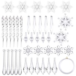 FEPITO 85 PCS Christmas Decoration Acrylic Snowflake Icicles Christmas Tree Icicle Snowflake with Crystal Line Ornaments Set for Christmas Party Decorations