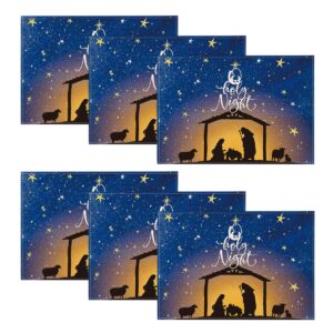 artoid mode the lord blue sky christmas placemats set of 6, 12x18 inch seasonal winter holy night table mats for party kitchen dining decoration