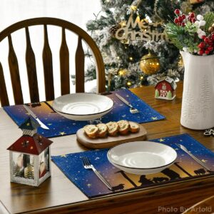 Artoid Mode The Lord Blue Sky Christmas Placemats Set of 6, 12x18 Inch Seasonal Winter Holy Night Table Mats for Party Kitchen Dining Decoration