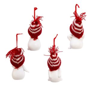 Kurt Adler C9692 Snowman with Red and White Stripe Knitted Hat Decorative Holiday Christmas Ornament Set with Various Animated Faces (4 Pack)