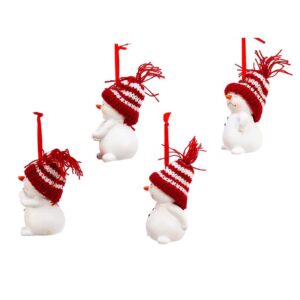 Kurt Adler C9692 Snowman with Red and White Stripe Knitted Hat Decorative Holiday Christmas Ornament Set with Various Animated Faces (4 Pack)