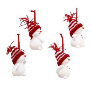 Kurt Adler C9692 Snowman with Red and White Stripe Knitted Hat Decorative Holiday Christmas Ornament Set with Various Animated Faces (4 Pack)