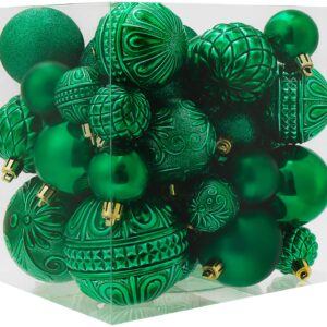 Christmas Ball Ornaments Green Christmas Tree Decorations with Hang Rope-36pcs Shatterproof Christmas Ornaments Set with 6 Styles in 3 Sizes(Small Medium Large)