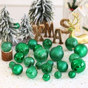 Christmas Ball Ornaments Green Christmas Tree Decorations with Hang Rope-36pcs Shatterproof Christmas Ornaments Set with 6 Styles in 3 Sizes(Small Medium Large)