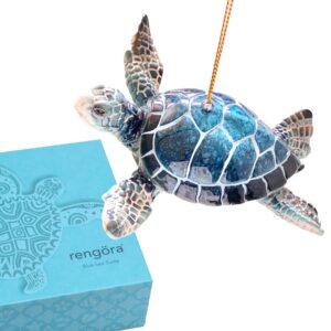 Blue Sea Turtle Ornament - Hand-Painted 2023 Christmas Decorations - Beach Themed, Ocean Decor Christmas Tree Ornaments - Ideal Stocking Stuffer in Giftable Packaging by rengöra