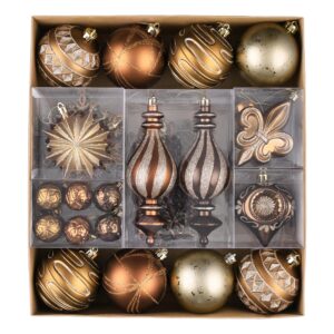 valery madelyn ornaments for christmas trees, 60ct bronze copper and gold shatterproof christmas tree decorations, luxury brown hanging ball ornaments bulk for xmas holiday decor