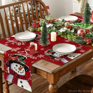 Artoid Mode Red Snowman Let It Snow Winter Placemats Set of 8, 12x18 Inch Seasonal Christmas Holiday Table Mats for Party Kitchen Dining Decoration