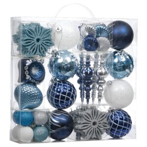 Valery Madelyn Christmas Tree Ornaments, 70ct Navy Blue and Silver Shatterproof Christmas Balls Decoration Set, Winter Wonderland Hanging Tree Ornament Bulk for Xmas Holiday Party Decor