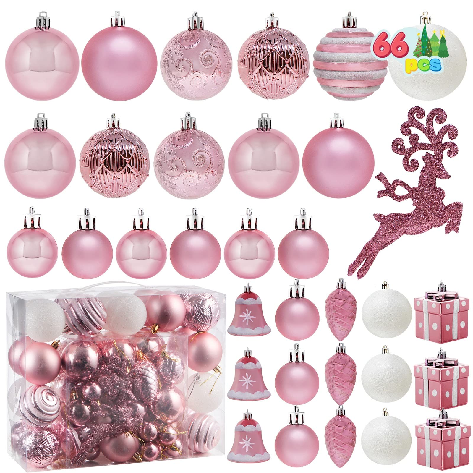 Joiedomi 66 Pcs Christmas Assorted Ornaments, Shatterproof Christmas Ornaments for Holidays, Party Decoration, Tree Ornaments, Events, and Christmas (Rose Gold)