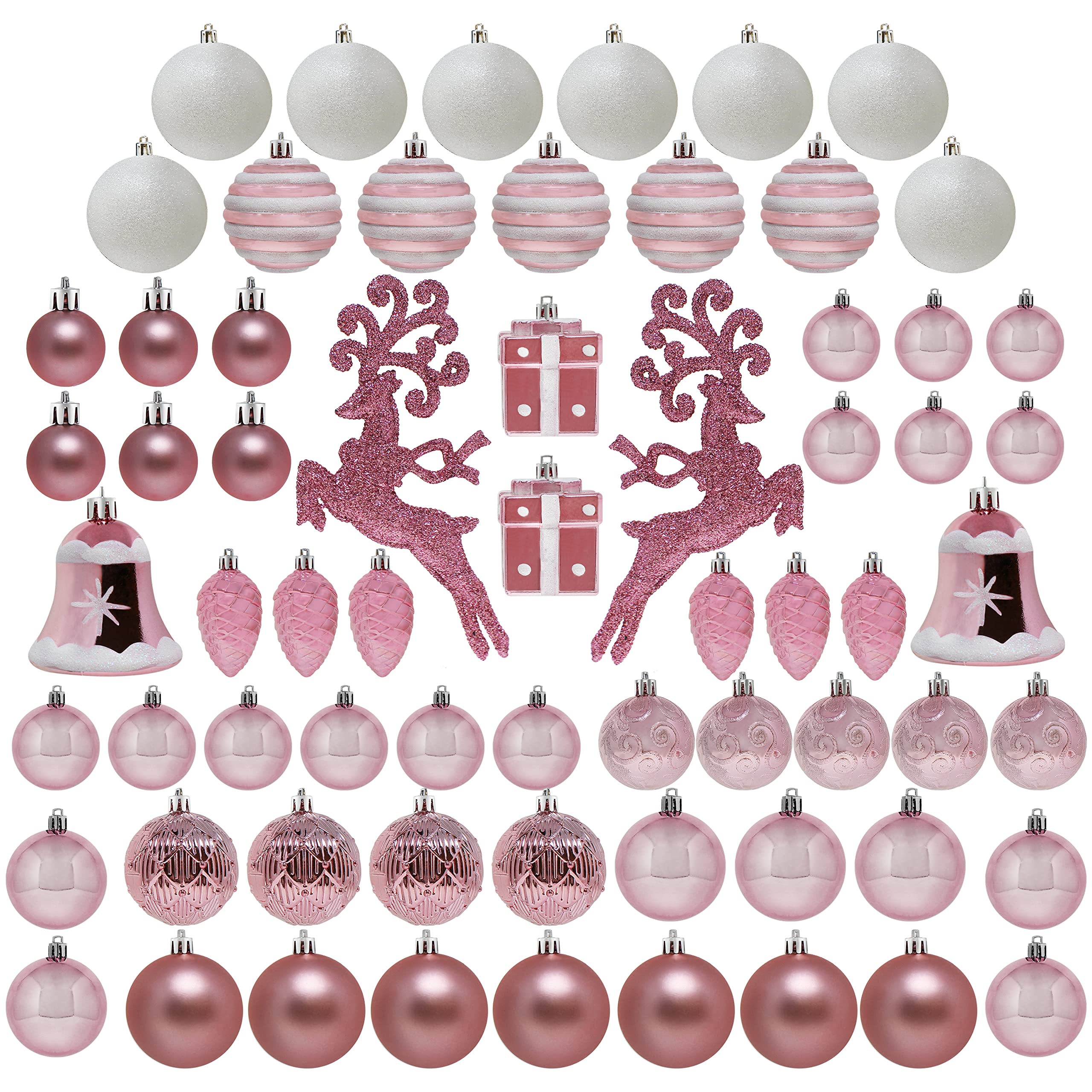 Joiedomi 66 Pcs Christmas Assorted Ornaments, Shatterproof Christmas Ornaments for Holidays, Party Decoration, Tree Ornaments, Events, and Christmas (Rose Gold)