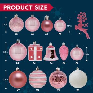 Joiedomi 66 Pcs Christmas Assorted Ornaments, Shatterproof Christmas Ornaments for Holidays, Party Decoration, Tree Ornaments, Events, and Christmas (Rose Gold)