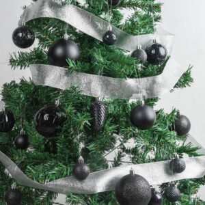 Black Ornaments Christmas Tree Decorations - 45pcs Shatterproof Christmas Ornaments Set Assorted Christmas Ornaments Decor Baubles Plastic, Multi Size