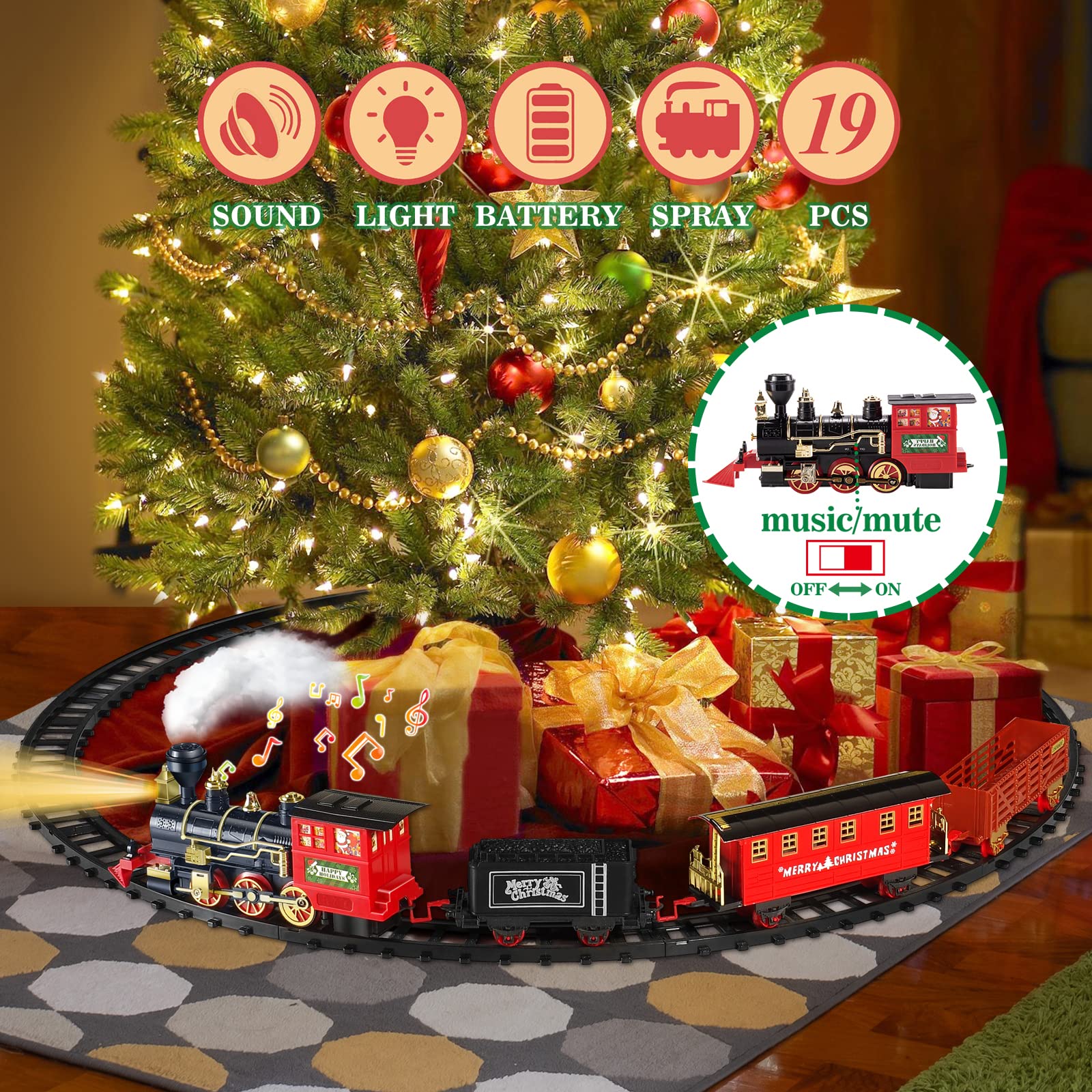 BainGesk Train Set, Electric Train Toy for Boys & Girls, Model Christmas Train Set for Under The Tree, Railway Kit with Sounds, Light, for 3, 4, 5, 6, 7, 8+ Year Old Kids