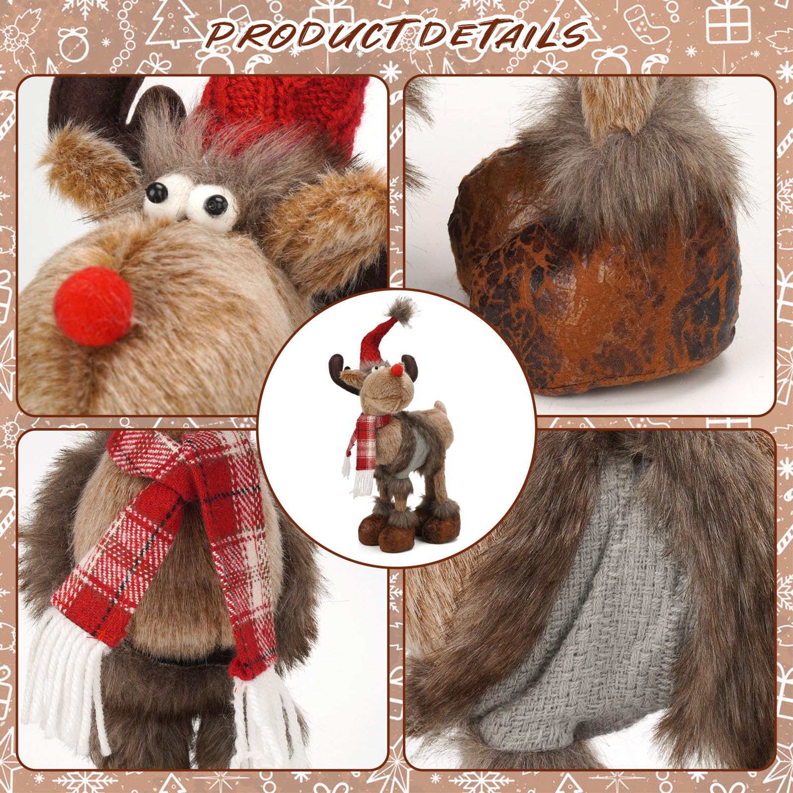 WOKEISE Reindeer Christmas Decoration Winter Holiday Deer Decor Gnome Plush for Home Indoor,Cute Rustic Xmas Moose Ornaments for Bedroom Tabletop Decor,Gift Idea,Grey