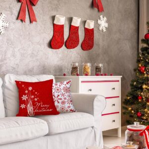 HELERKOL Set of 4 Red Merry Christmas Throw Pillow Covers 18 x 18 inch Snowflake Pillow Covers for Couch Sofa Winter Holiday Decoration Cushion Case