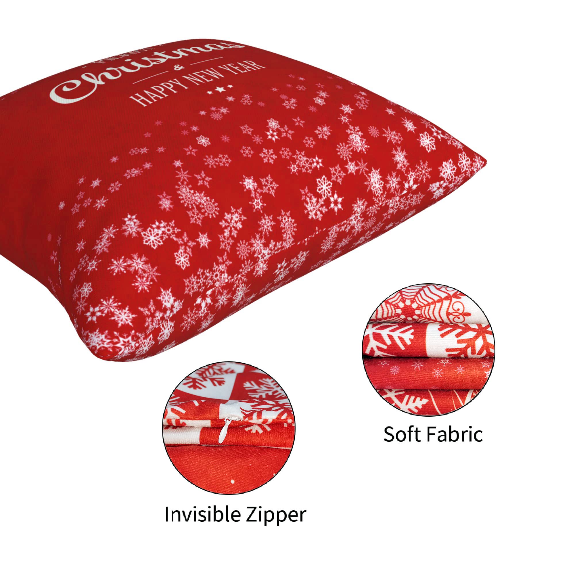 HELERKOL Set of 4 Red Merry Christmas Throw Pillow Covers 18 x 18 inch Snowflake Pillow Covers for Couch Sofa Winter Holiday Decoration Cushion Case