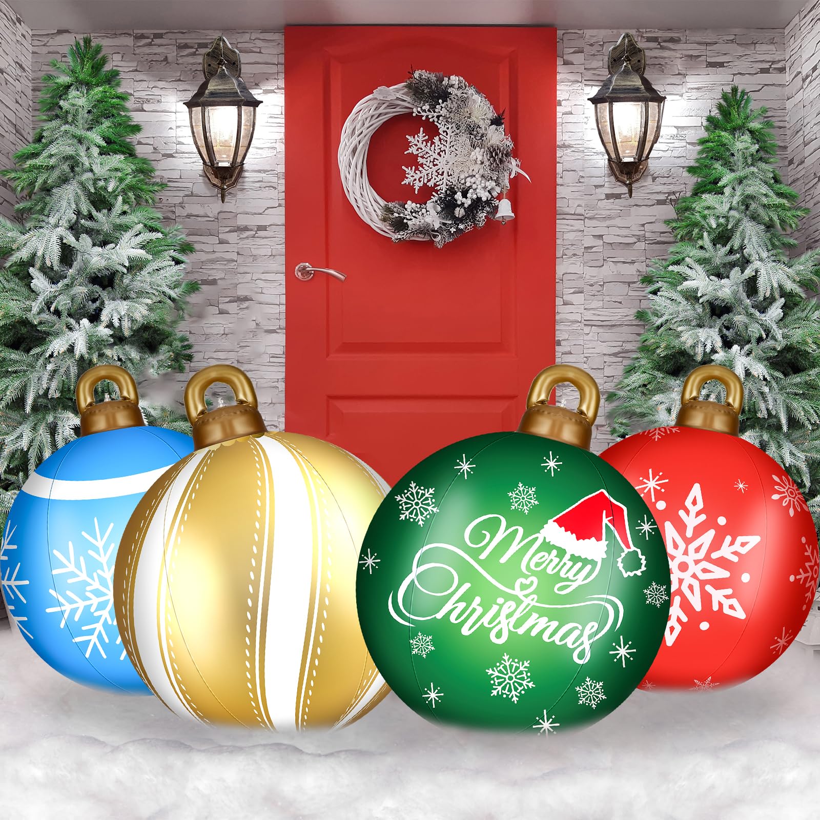 Jetec 4 Pcs 32 Inch Giant Christmas Ball Ornaments - Outdoor Inflatable PVC Decorated Yard Decorations (Stylish)