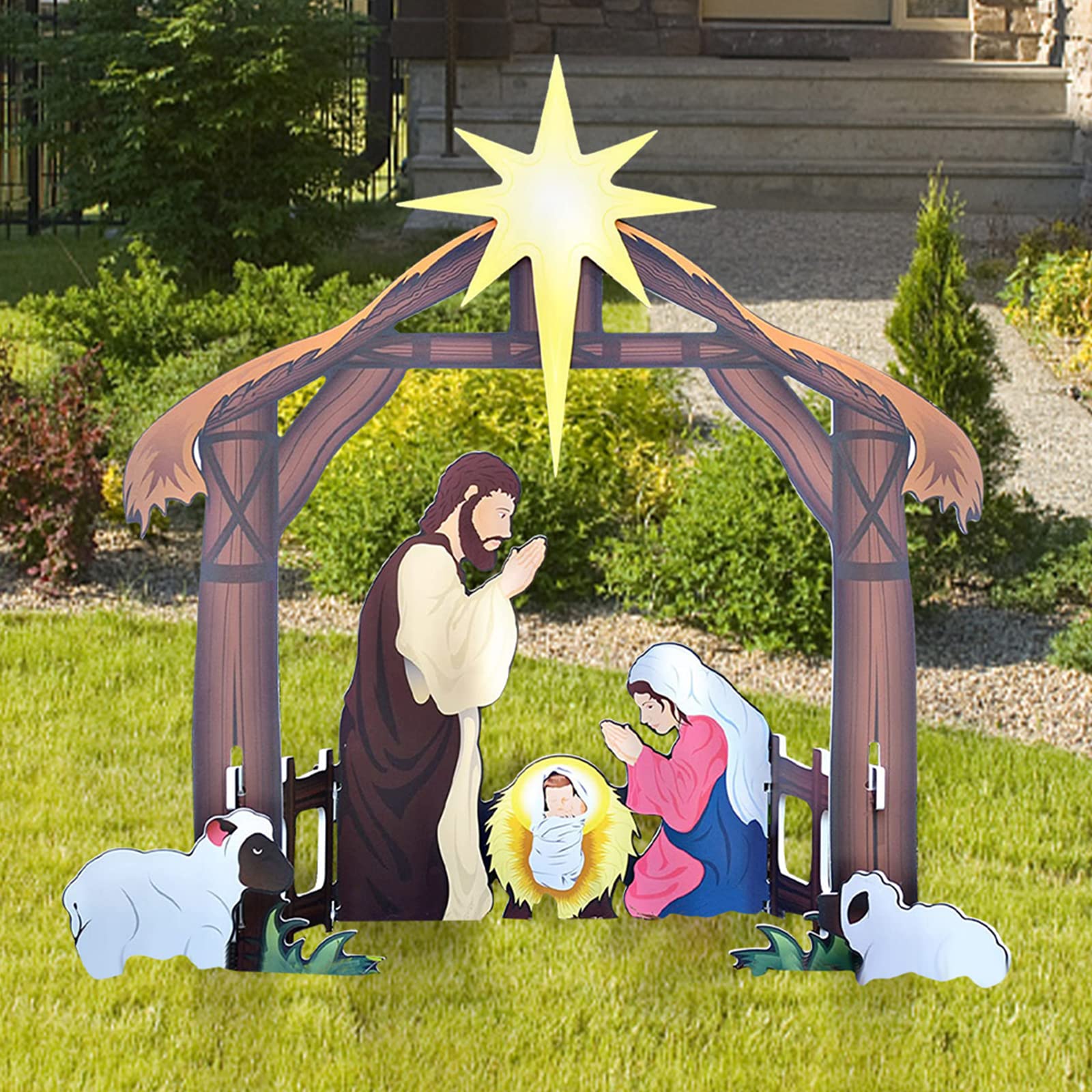 Outdoor Christmas Decorations - Outdoor Nativity Scene Set for Christmas Outdoor, Yard Nativity and Manger Scene Holy Family Full Yard Scene, Xmas Nativity Lawn Religious Scenes (Multicolor-Large)