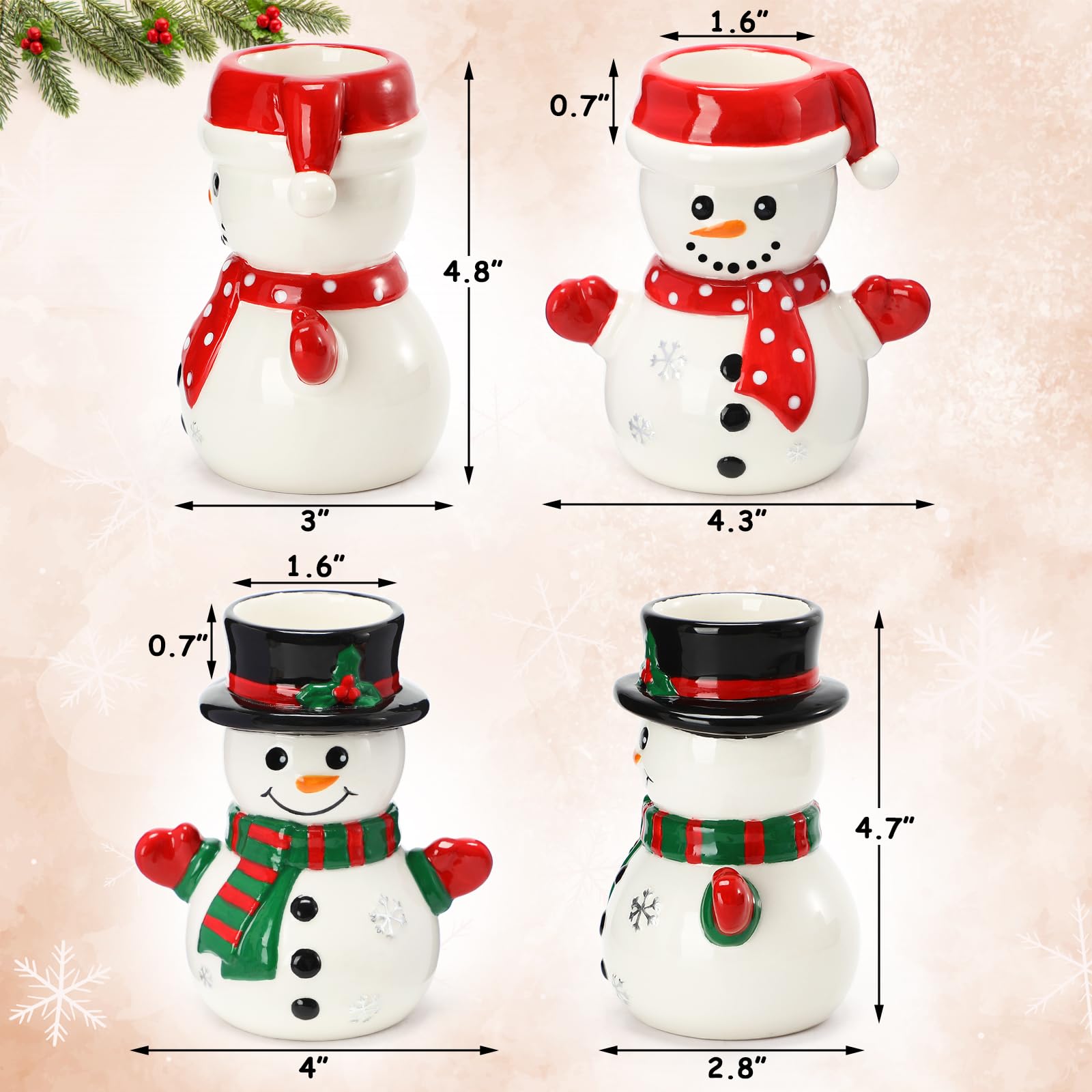 Christmas Snowman Tealight Holder Ceramic Candle Holder for Christmas Winter Holiday Table Fireplace Decorations Supplies Set of 2