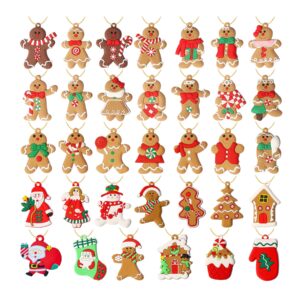 vercoo 34 pack large christmas gingerbread ornaments set gingerbread man ornaments ginger man with strings figurine hanging ornaments for christmas tree decorations