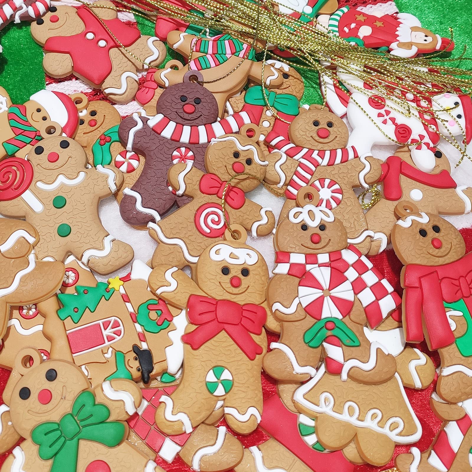 Vercoo 34 Pack Large Christmas Gingerbread Ornaments Set Gingerbread Man Ornaments Ginger Man with Strings Figurine Hanging Ornaments for Christmas Tree Decorations