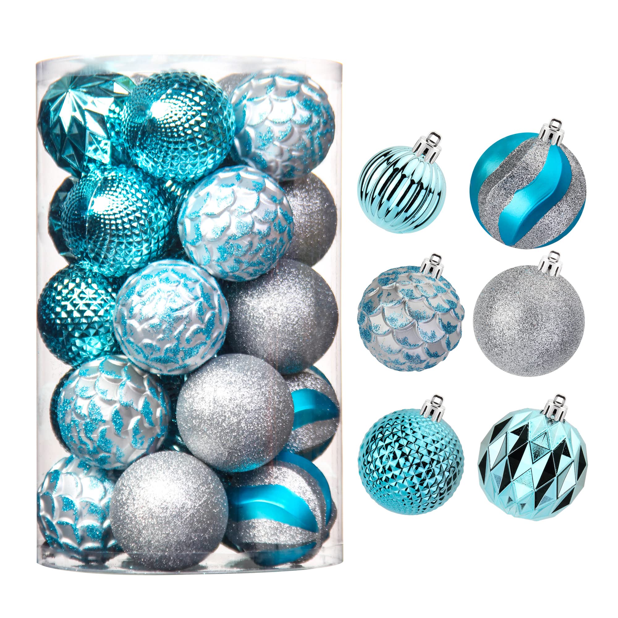 31pcs 2.75in & 1.97in Christmas Decoration Balls Shatterproof Colorful Set Ornaments Balls for Festival Wedding Home Party Decors Xmas Tree Hanging (Baby Blue & Silver)