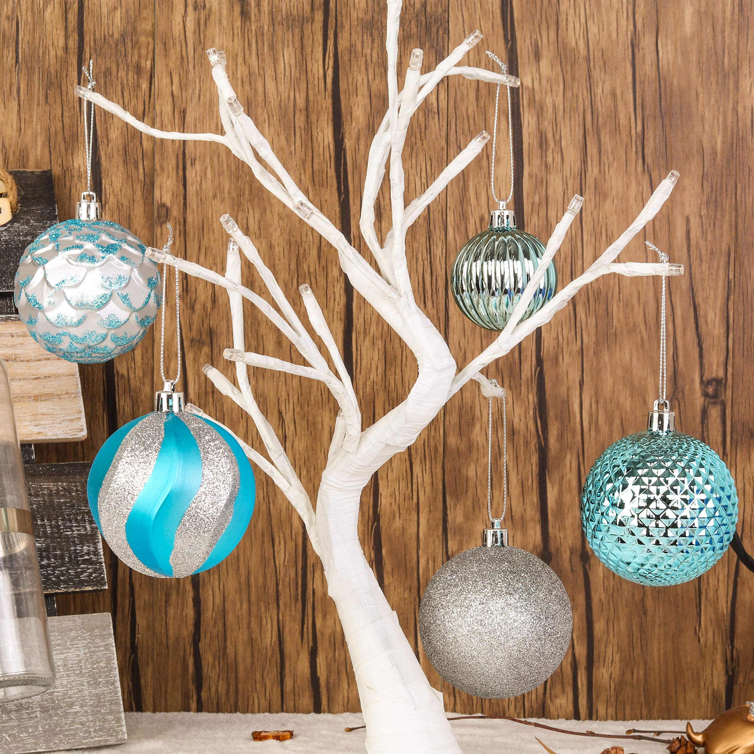 31pcs 2.75in & 1.97in Christmas Decoration Balls Shatterproof Colorful Set Ornaments Balls for Festival Wedding Home Party Decors Xmas Tree Hanging (Baby Blue & Silver)