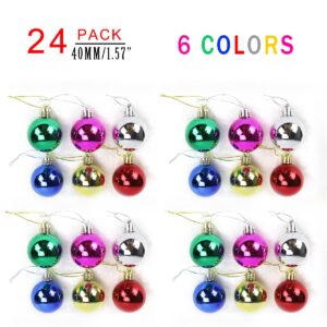 Tototoo Christmas Balls Ornaments 24 PCS 1.57” Christmas Tree Theme Assorted Shatterproof Christmas Ball Ornament Set Indoor Decorations Festive Party Pendant Room Decor (4CM/24PCS/Mixed)