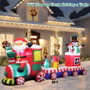 8 FT Christmas Inflatable Train with Santa Claus, Snowman, Penguin, Gift Boxes, Blow Up Yard Decorations with Built-in Lights, Lovely Xmas Train carriage for Holiday Display Lawn Garden Party Decor