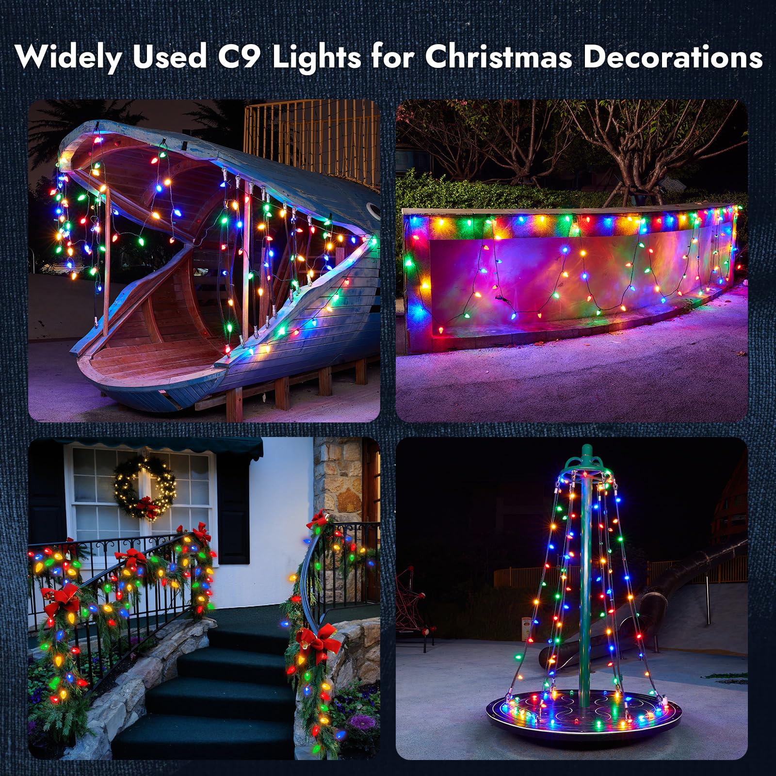 Dirnun C9 Led Christmas Lights Outdoor Christmas Decorations Commerical Grade 50Led 33ft Christmas Tree Lights Set for Indoor Outdoor Wedding, Holiday, Party, Home Christmas Decorations(Multicolor)